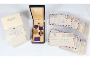 NAMED PURPLE HEARTS AND LETTERS OF AN OFFICER KILLED IN ACTION IN HURTGEN FOREST